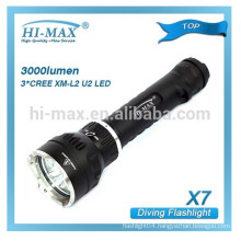 Hi-max Waterproof LED 3*CREE XM-L2 U2 3000LM LED Diving Flashlight